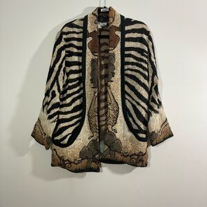 Vintage It’s Outta the Bag Tapestry Cardigan Safari Zebra Animal Jacket USA